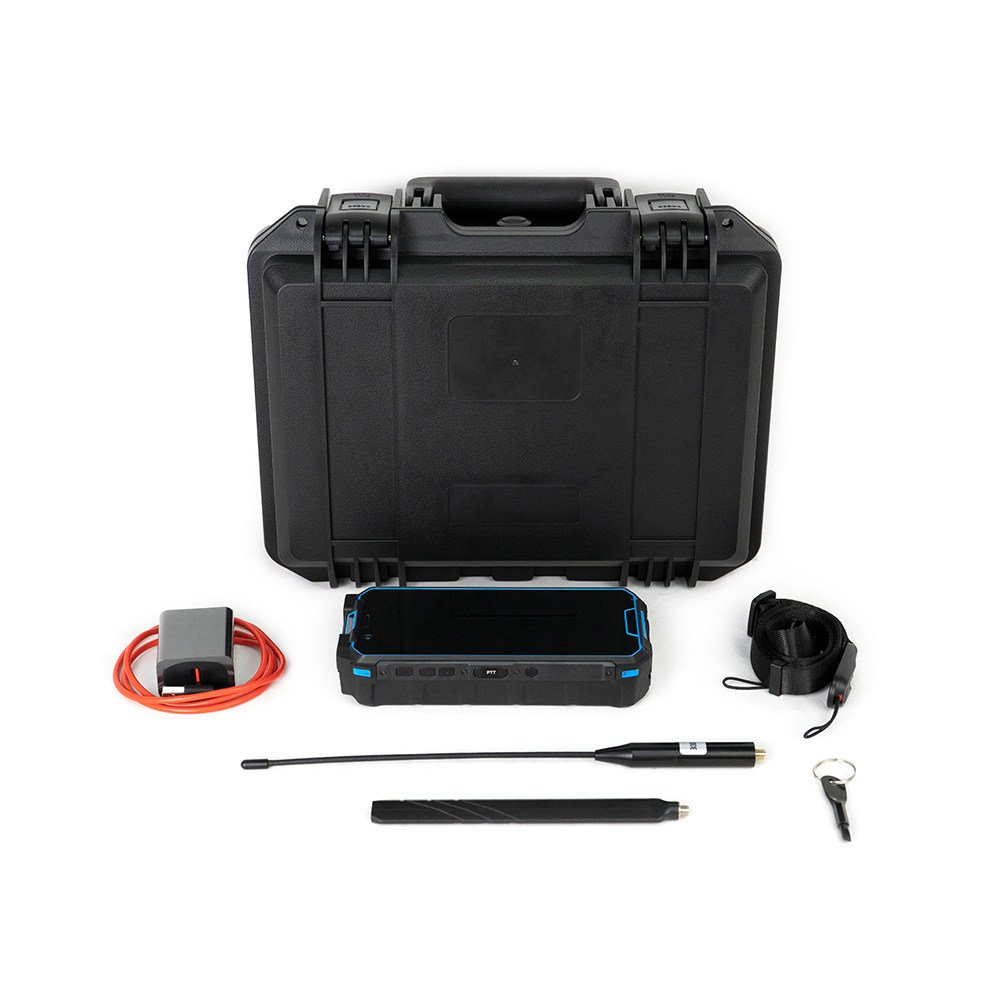 Kit completo: maleta rígida, aparelho, duas antenas, carregador e alça